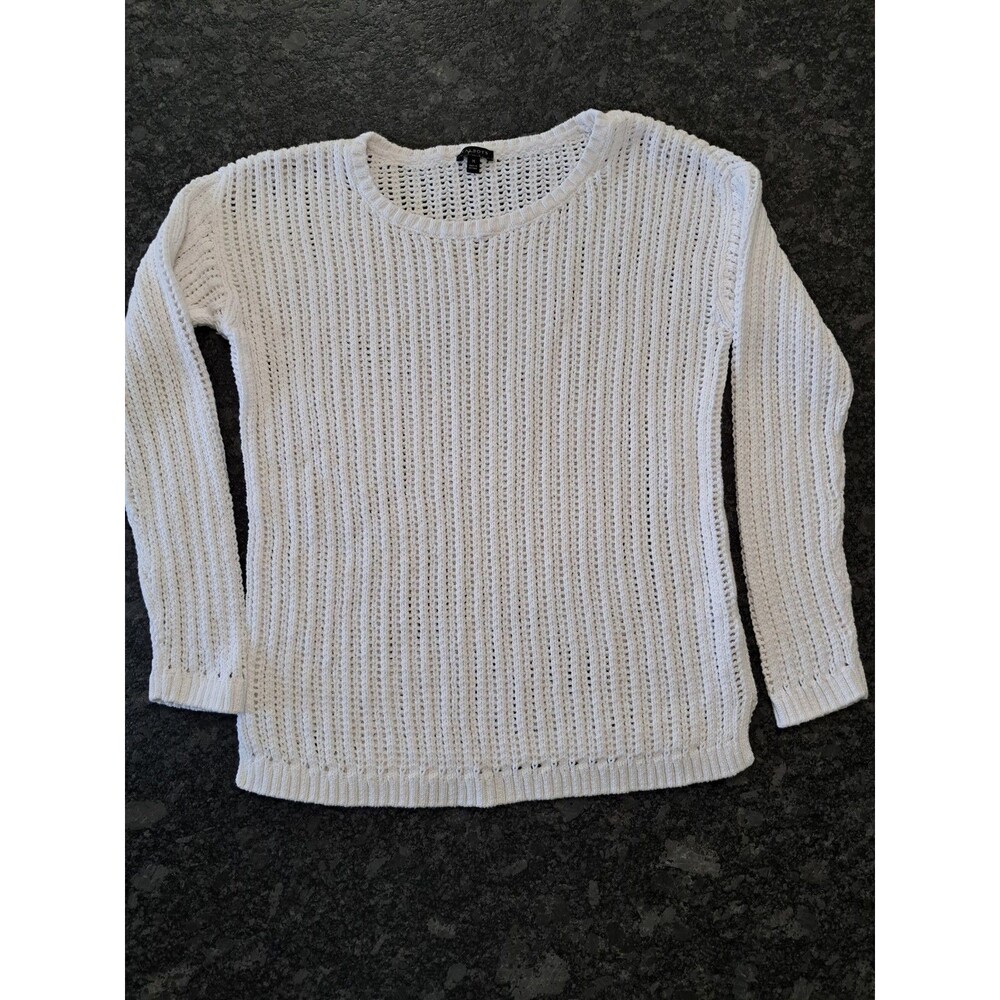 Talbots White Open Knit Sweater Cotton Long Sleeve Size Medium